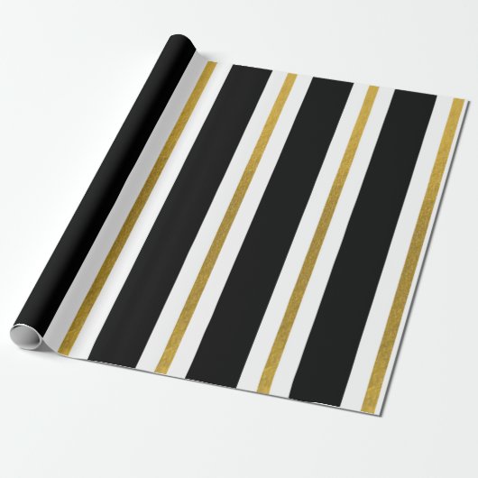 Elegant Black & Gold Stripes Cadeaupapier (Uitgerold)