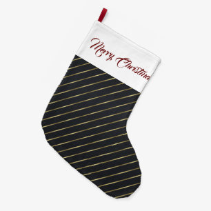 Elegant Black Gold Stripes Grote Kerstsok