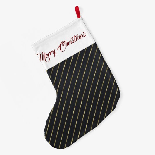 Elegant Black Gold Stripes Grote Kerstsok (Achterkant (Hangend))