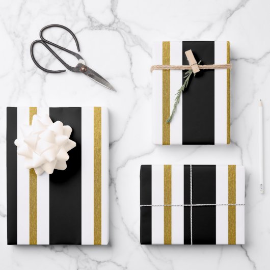 Elegant Black & Gold Stripes Inpakpapier Vel (Voorkant)
