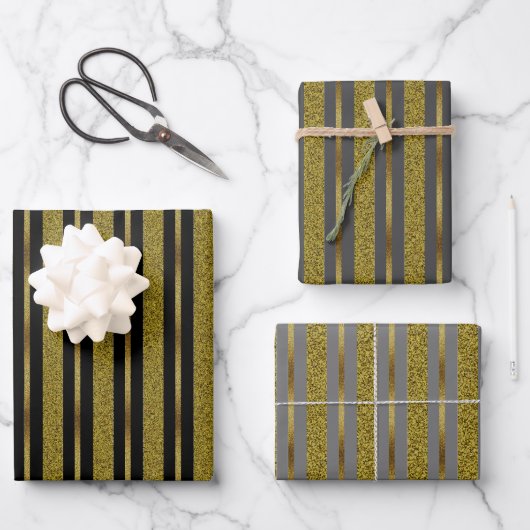 Elegant Black & Gold Stripes Inpakpapier Vel (Voorkant)