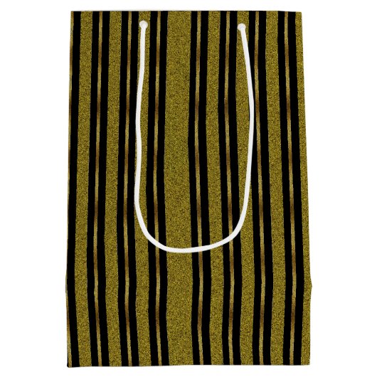 Elegant Black & Gold Stripes Medium Cadeauzakje (Achterkant)