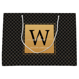 Elegant Black Gold Stylish Monogram Script Groot Cadeauzakje