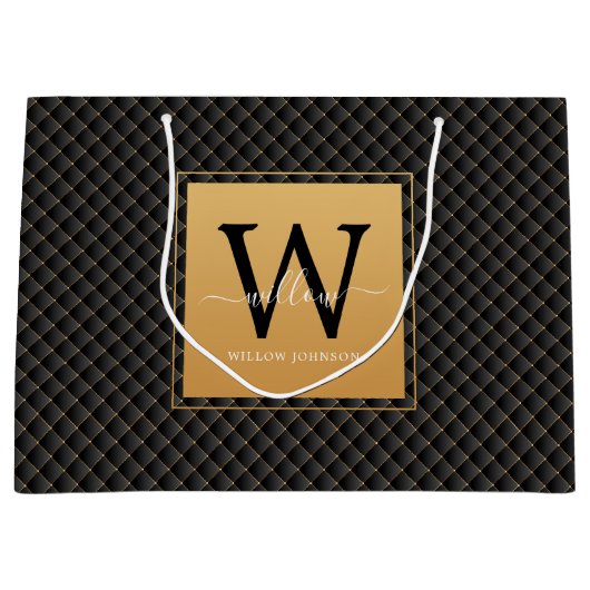 Elegant Black Gold Stylish Monogram Script Groot Cadeauzakje (Voorkant)