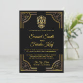 Elegant Black Gold Sugar Skull Weddenschap Kaart (Staand voorkant)