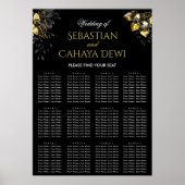 Elegant black & gold summer wedding seating chart poster (Voorkant)