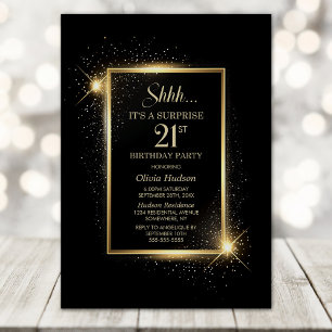 Elegant Black Gold Surprise 21e verjaardagsfeestje Kaart