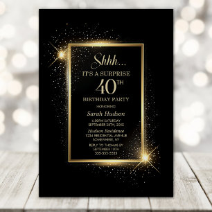 Elegant Black Gold Surprise 40ste verjaardagsfeest Kaart