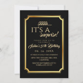 Elegant Black Gold Surprise 50th Birthday Party Kaart (Voorkant)