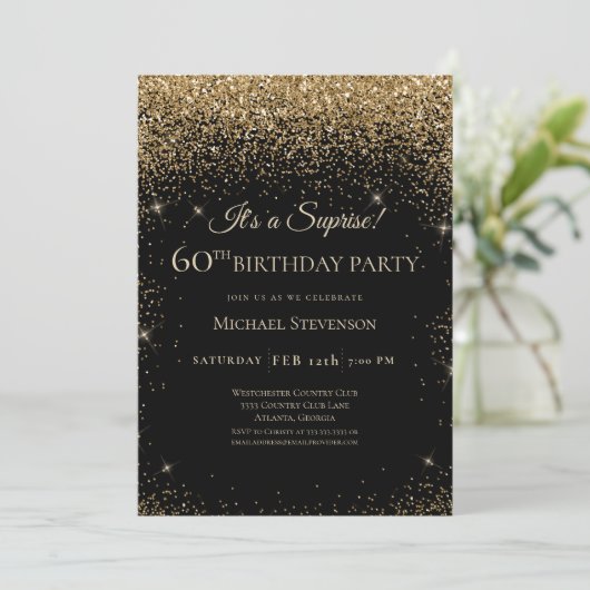 Elegant Black Gold Surprise 60ste verjaardagsfeest Kaart (Staand voorkant)