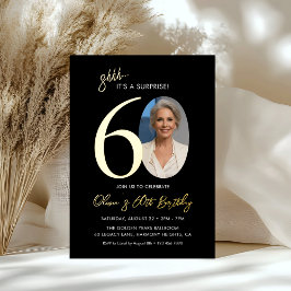 Elegant Black Gold Surprise 60th Birthday Photo Folie Uitnodiging