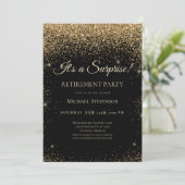 Elegant Black Gold Surprise Retirement Party Kaart (Staand voorkant)
