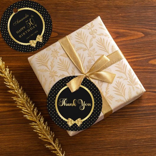 Elegant Black & Gold Surprise verjaardagsfeestje Bedankjes Labels