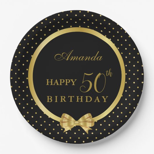 Elegant Black & Gold Surprise verjaardagsfeestje Papieren Bordje (Voorkant)