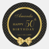 Elegant Black & Gold Surprise verjaardagsfeestje Ronde Sticker (Voorkant)