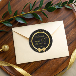 Elegant Black & Gold Surprise verjaardagsfeestje Ronde Sticker