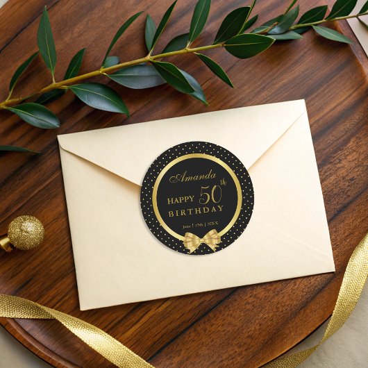Elegant Black & Gold Surprise verjaardagsfeestje Ronde Sticker