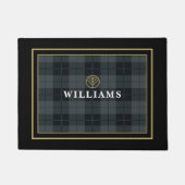 Elegant Black Gold Tartan Pset Monogram Deurmat (Voorkant)
