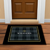 Elegant Black Gold Tartan Pset Monogram Deurmat