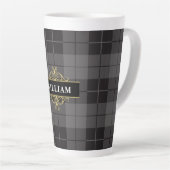 Elegant Black Gold Tartan Pset Monogram Latte Mok (Rechterhoek)