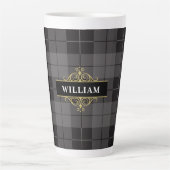 Elegant Black Gold Tartan Pset Monogram Latte Mok (Voorkant)