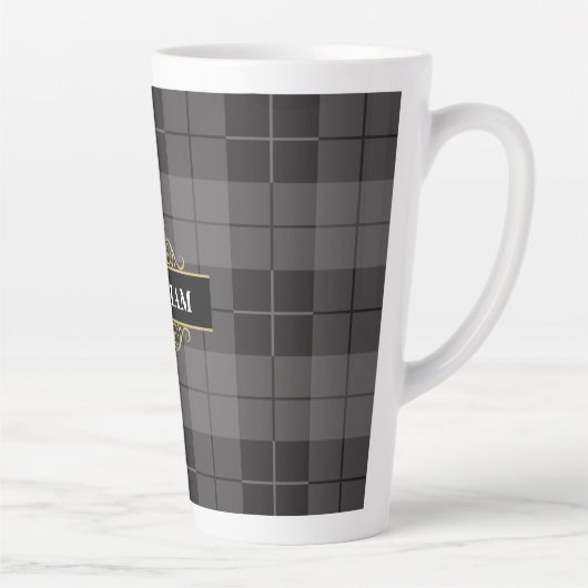 Elegant Black Gold Tartan Pset Monogram Latte Mok (Rechts)