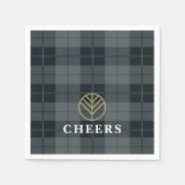 Elegant Black Gold Tartan Pset Monogram Servet (Voorkant)