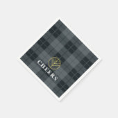 Elegant Black Gold Tartan Pset Monogram Servet (Hoek)
