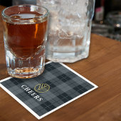 Elegant Black Gold Tartan Pset Monogram Servet