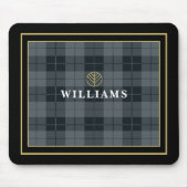 Elegant Black Gold Tartan Pset Monogrammen Muismat (Voorkant)