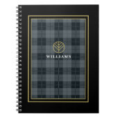 Elegant Black Gold Tartan Pset Monogrammen Notitieboek (Voorkant)