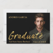 Elegant Black Gold Text Overlay Afstuderen Foto Aankondiging (Voorkant)