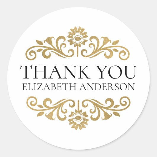 Elegant Black Gold Thank You Sticker (Voorkant)