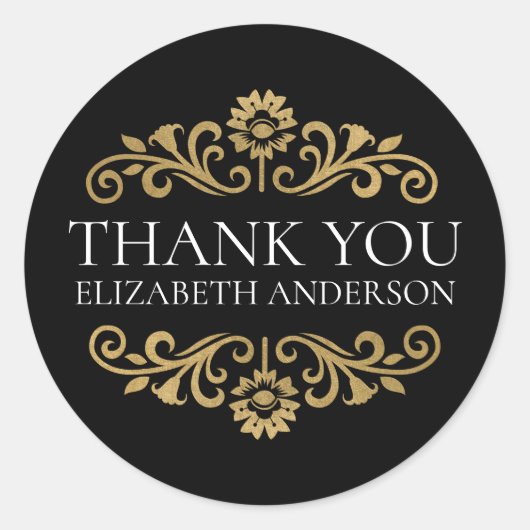Elegant Black Gold Thank You Sticker (Voorkant)