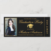 Elegant Black Gold Ticket Photo Graduparty Kaart (Voorkant)