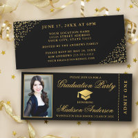 Elegant Black Gold Ticket Photo Graduparty