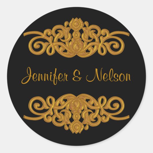 Elegant Black & Gold Tone Wedding Envelope Seal Ronde Sticker (Voorkant)