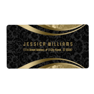 Elegant Black & Gold Tones Floral Damascus Etiket