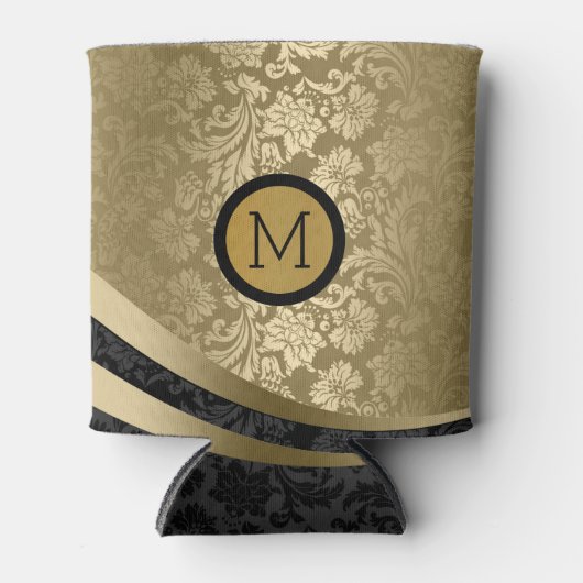 Elegant Black & Gold Tones Floral Dammaskers Blikjeskoeler (Voorkant)
