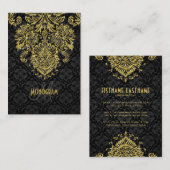 Elegant Black & Gold Tones Floral Dammaskers Visitekaartje (Voorkant / Achterkant)