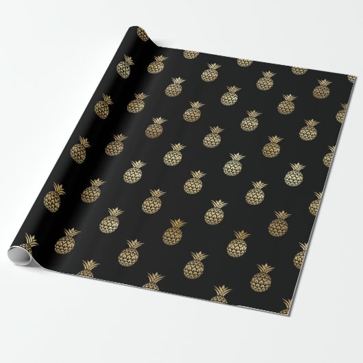 Elegant Black Gold Tropische anananasappels van af Cadeaupapier (Uitgerold)