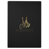 Elegant Black Gold Typografie Mr. Familienaam Klembord (Achterkant)