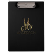 Elegant Black Gold Typografie Mr. Familienaam Klembord (Voorkant)