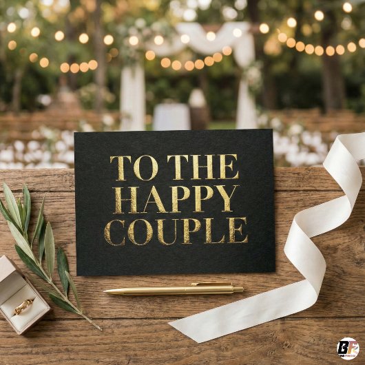 Elegant Black & Gold Typography To The Happy Coupl Bedankkaart