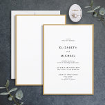 Elegant Black & Gold Typography Wedding Invitation Kaart<br><div class="desc">Een prachtige typografische trouwuitnodiging voor een zomer- of herfstbruiloft. Dit prachtige, elegante ontwerp is voorzien van een gouden rand rond een witte uitnodiging, met moderne zwarte typografie. Een eenvoudig, minimalistisch ontwerp. Hartelijk dank voor uw steun aan ons kleinbedrijf, dat waarderen we echt! We zijn zo blij dat je zoveel van...</div>