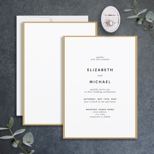 Elegant Black & Gold Typography Wedding Invitation Kaart