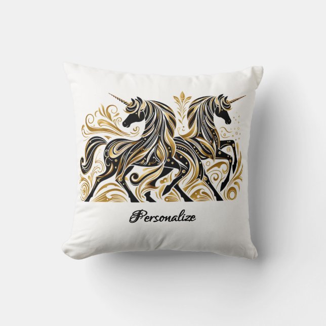 Elegant Black Gold Unicorn Personalized Stylish Kussen (Voorkant)