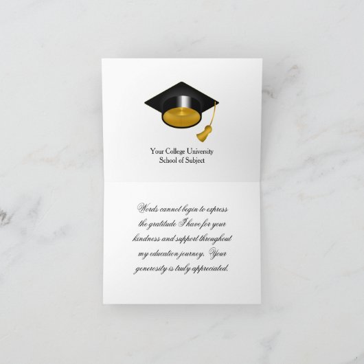 Elegant Black Gold University Afstuderen Hartelijk Bedankkaart (Binnen)