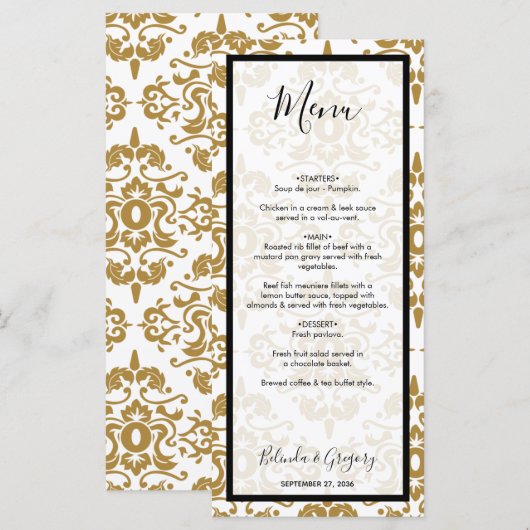 Elegant Black Gold Vintage Wedding Menu (Voorkant / Achterkant)