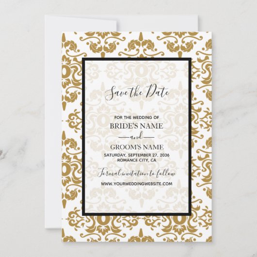 Elegant Black Gold Vintage Wedding Save the Date (Voorkant)